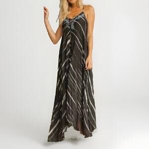 Helen Jon Hand Dyed Embroidered Maxi Dress Black Size S ResortWear Beach Boho